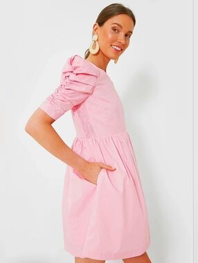 Hyacinth House Tuckernuck Puff Sleeve Pink Barbie Mini Dress Sz Sm
